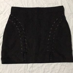 Suede Black Lace Up Skirt